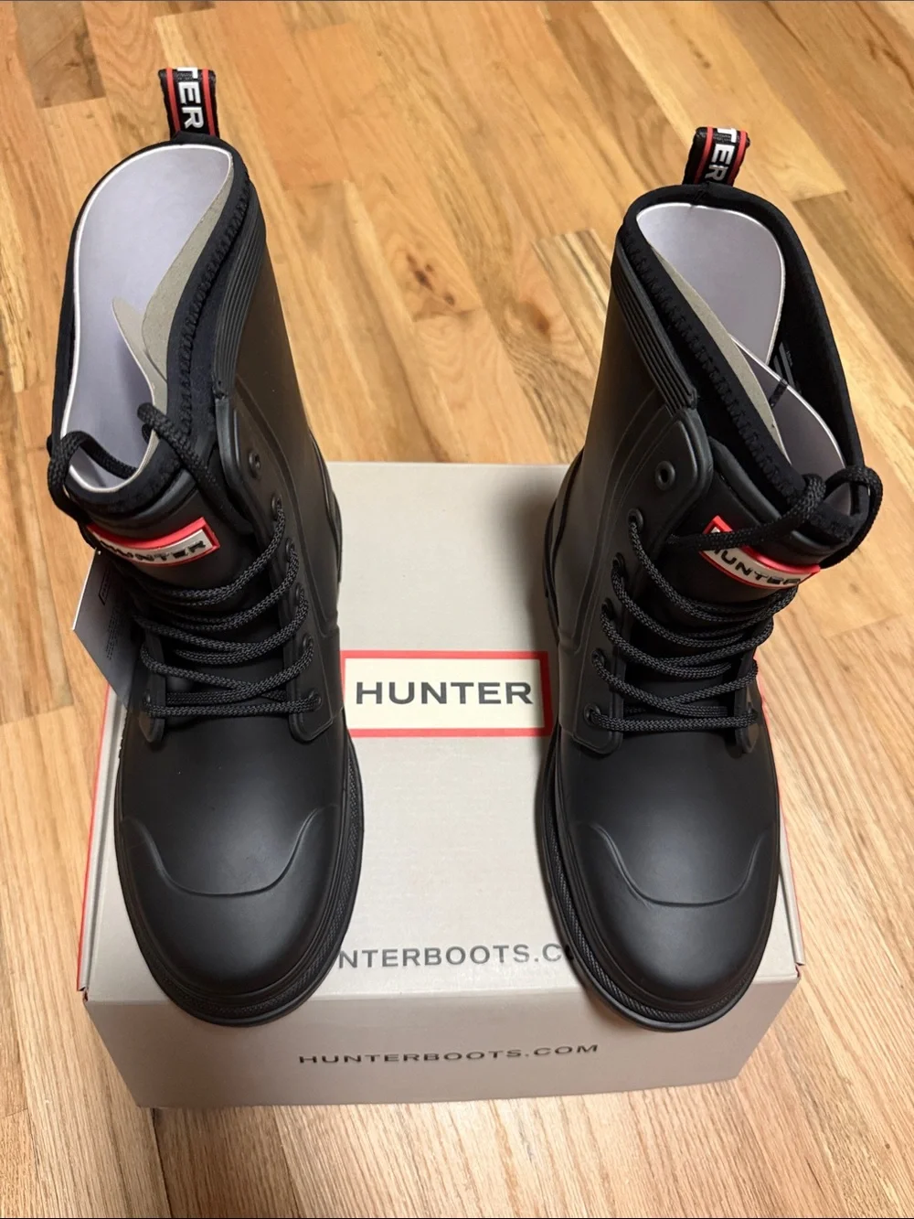 Hunter Big Kids Black Lace-Up Combat Rain Boots Size 5 Brand New
